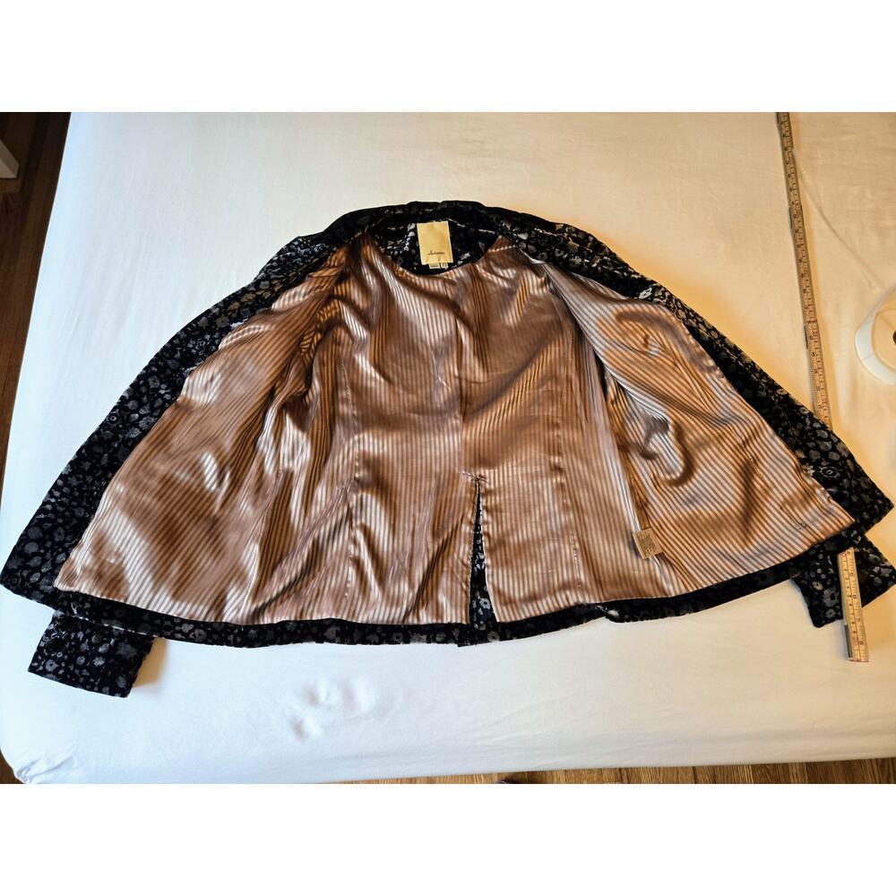 Elevenses by Anthropologie Femme Size 6 Black Velvet Blazer Button Front Lined - Picture 5 of 13